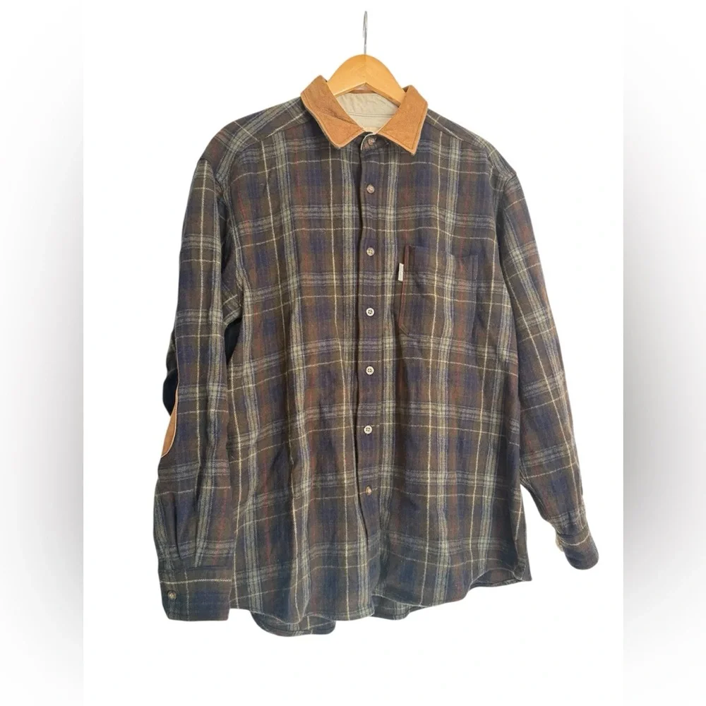 Woolrich mens dark loden green wool plaid flannel shirt XL